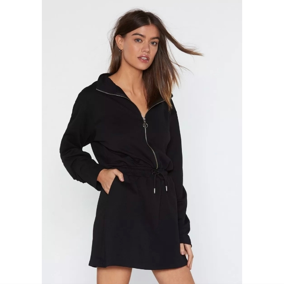 Nasty Gal Zip 'Em Into Shape Long Sleeve Zip-Up Sweatshirt Dress 2X Host Pick - Picture 4 of 15